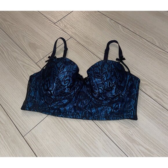 Fredericks of Hollywood Lace Balconette Longline Bra UW Womens S Small Blue - Picture 1 of 8